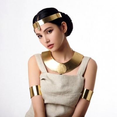 Asian woman in Egyptian gold jewelry