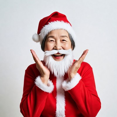 Asian woman dressed as Santa Claus