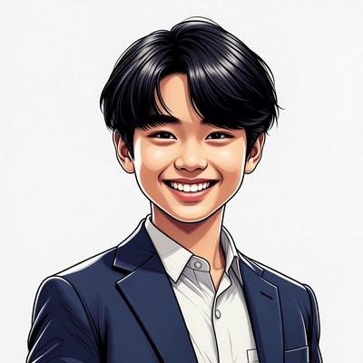 Smiling Asian boy in suit