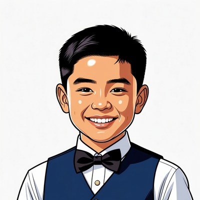 Smiling Asian boy in vest and bowtie