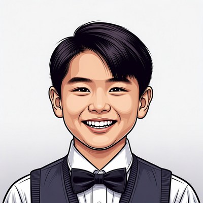Smiling Asian boy in formal vest