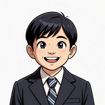 Anime boy smiling in suit