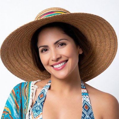 Smiling Latina woman in straw hat