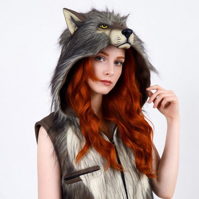 Redhead woman in wolf hood