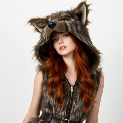 Redhead woman in wolf hoodie
