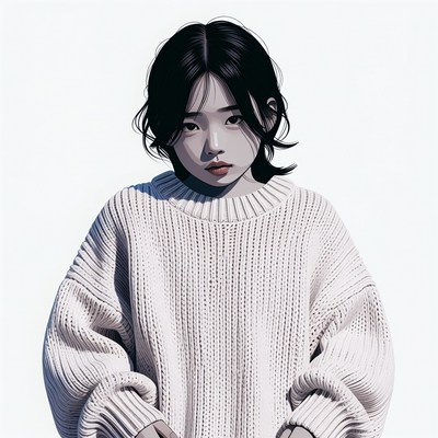 Asian girl in oversized white sweater