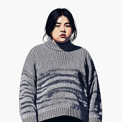Asian girl in gray turtleneck sweater