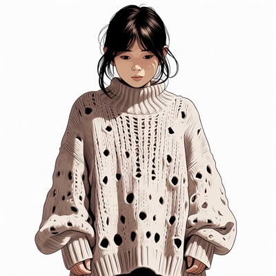 Asian girl in crochet sweater