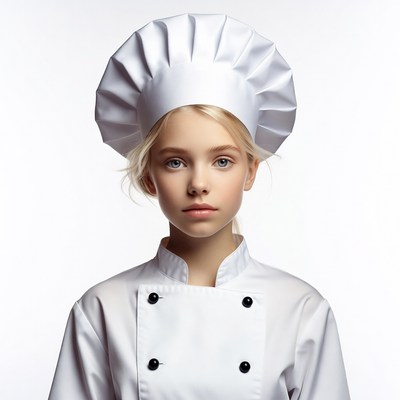 Blonde girl in chef uniform