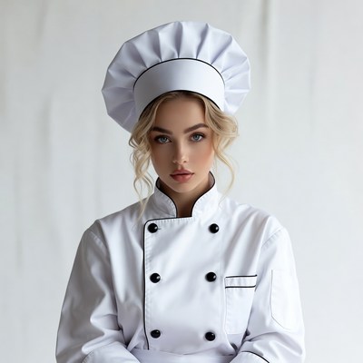 Blonde woman wearing chef uniform