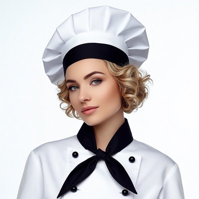 Blonde woman wearing chef hat