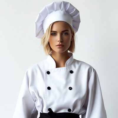 Blonde woman in chef uniform