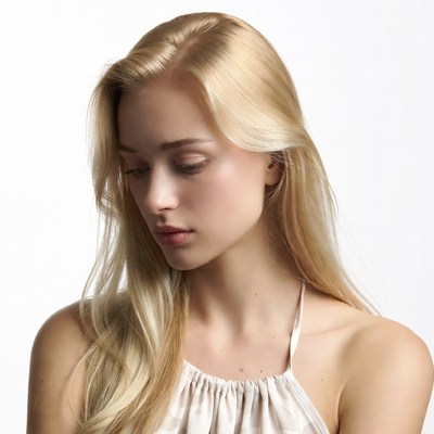 Blonde woman with thoughtful expression