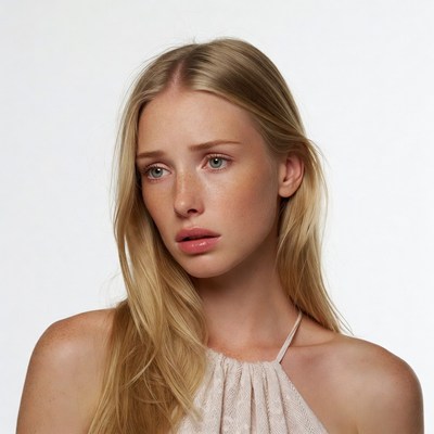 Blonde woman in white halter top