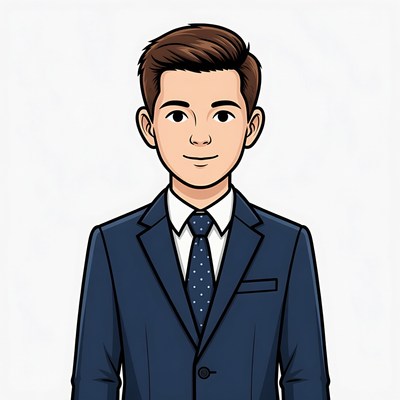 Asian man in navy suit illustration