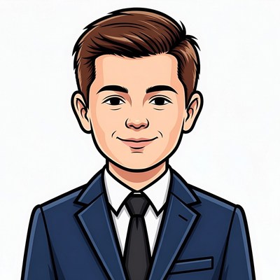 Cartoon boy in navy suit