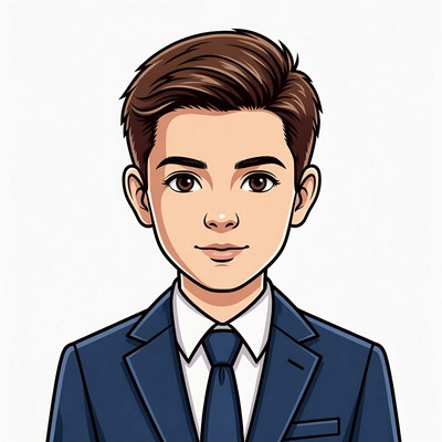 Cartoon boy in blue suit