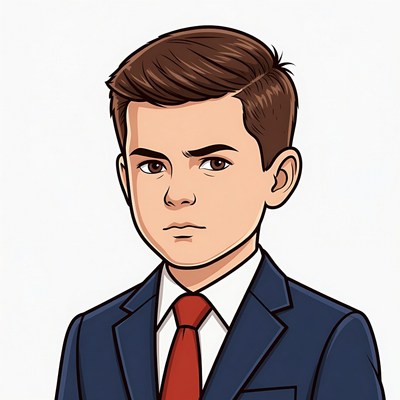 Cartoon boy in suit and red tie