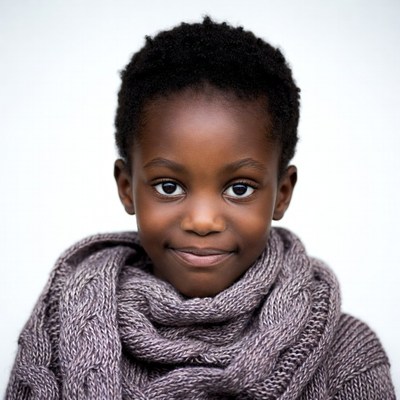 African boy smiling in gray scarf