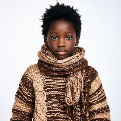 African boy in knitted scarf sweater
