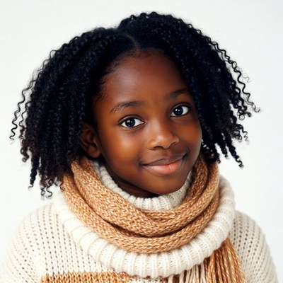 African-American girl with curly hair scarf