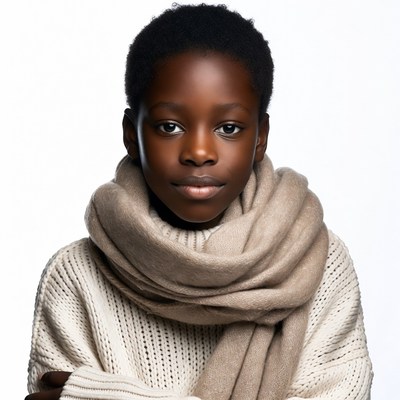 African boy in white sweater and scarf