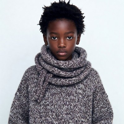 African boy in chunky knit scarf