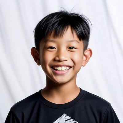 Asian boy smiling happily