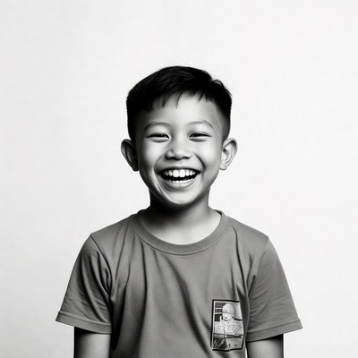 Asian boy smiling happily
