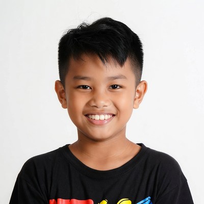 Smiling Asian boy in black t-shirt