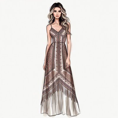 Woman in Boho Spaghetti Strap Maxi Dress