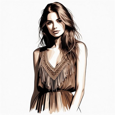Beautiful woman in fringed dress illustration