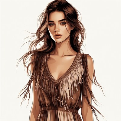 Beautiful woman in fringed dress