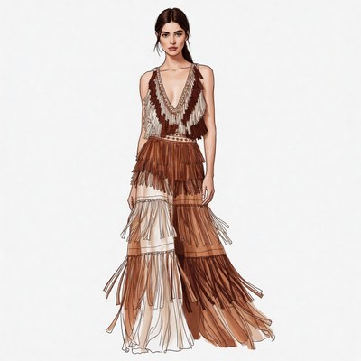 Woman in fringed dress illustration