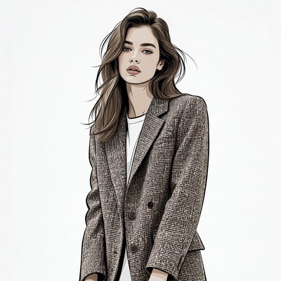 Woman in tweed blazer illustration