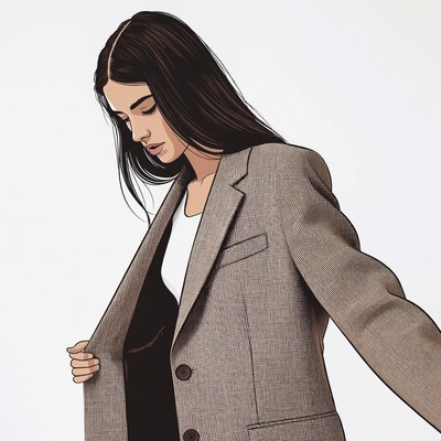 Woman opening beige blazer