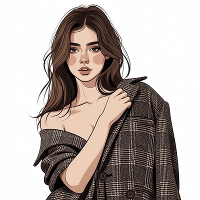 Woman in plaid coat illustration