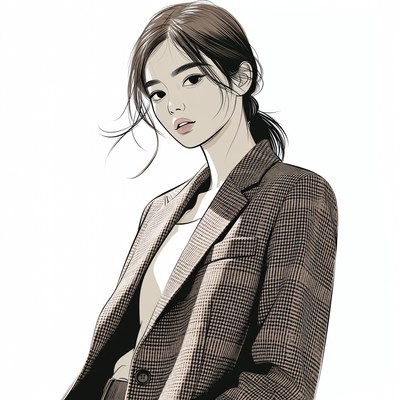 Asian woman in plaid blazer
