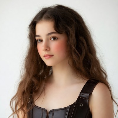 Teen girl in black leather top