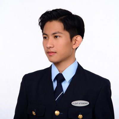 Asian male flight attendant in uniform