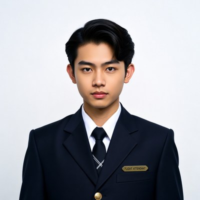 Asian male flight attendant in uniform