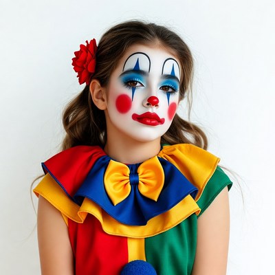 Girl in colorful clown costume