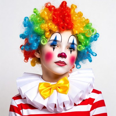 Girl in colorful clown costume