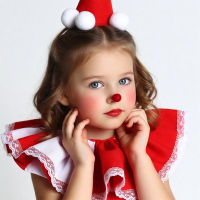 Girl in red clown costume