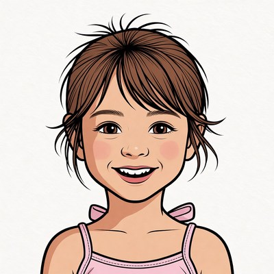 Smiling cartoon girl with pink dress