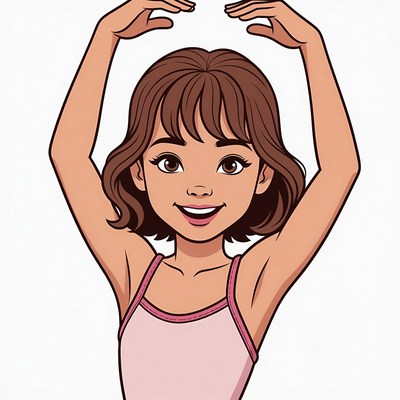 Girl in pink leotard raising arms ballet pose