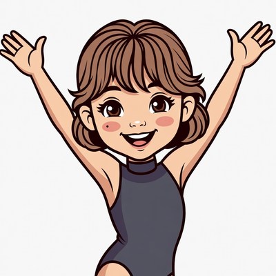 Happy girl raising arms in swimsuit