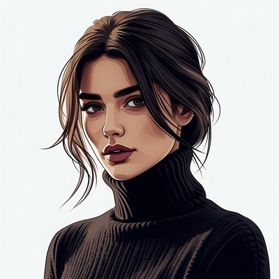 Woman with dark hair in black turtleneck