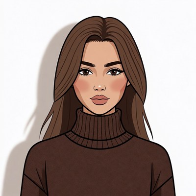 Woman in brown turtleneck sweater
