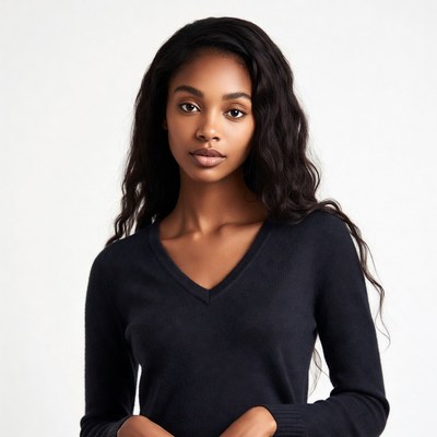 Beautiful African-American woman in black sweater